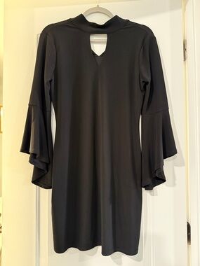 White House Black Market Black Mock Neck Dress with Tiered Bell Sleeves